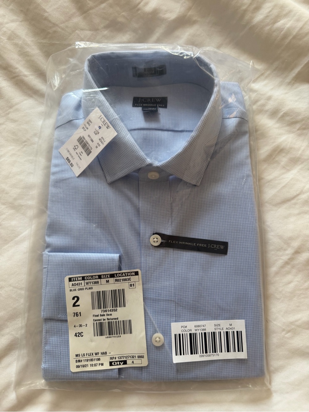 J. Crew Men's Light Blue Micro-Check Dress Shirt